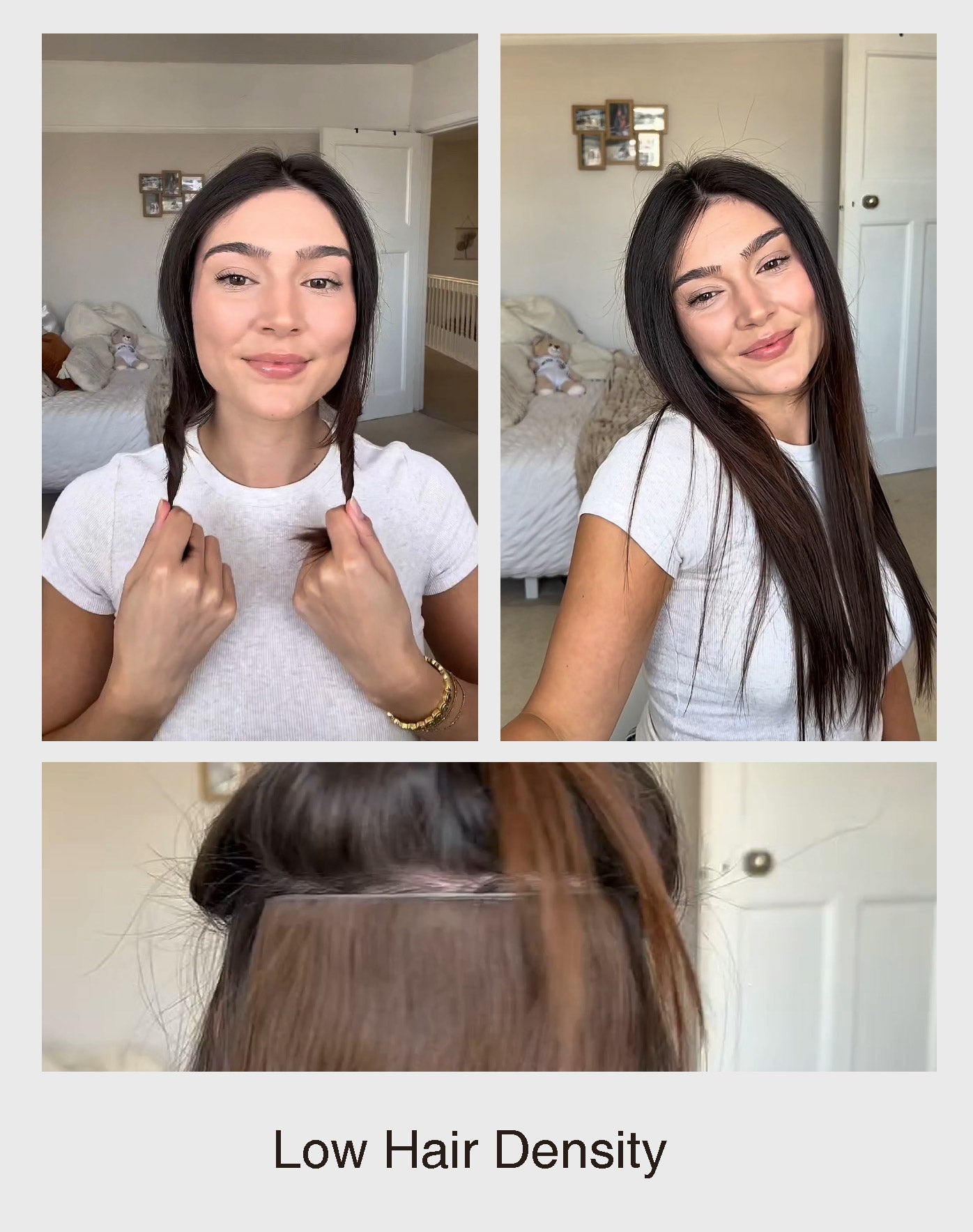 Low hair density shows a transformation using Invisible Clip-Ins