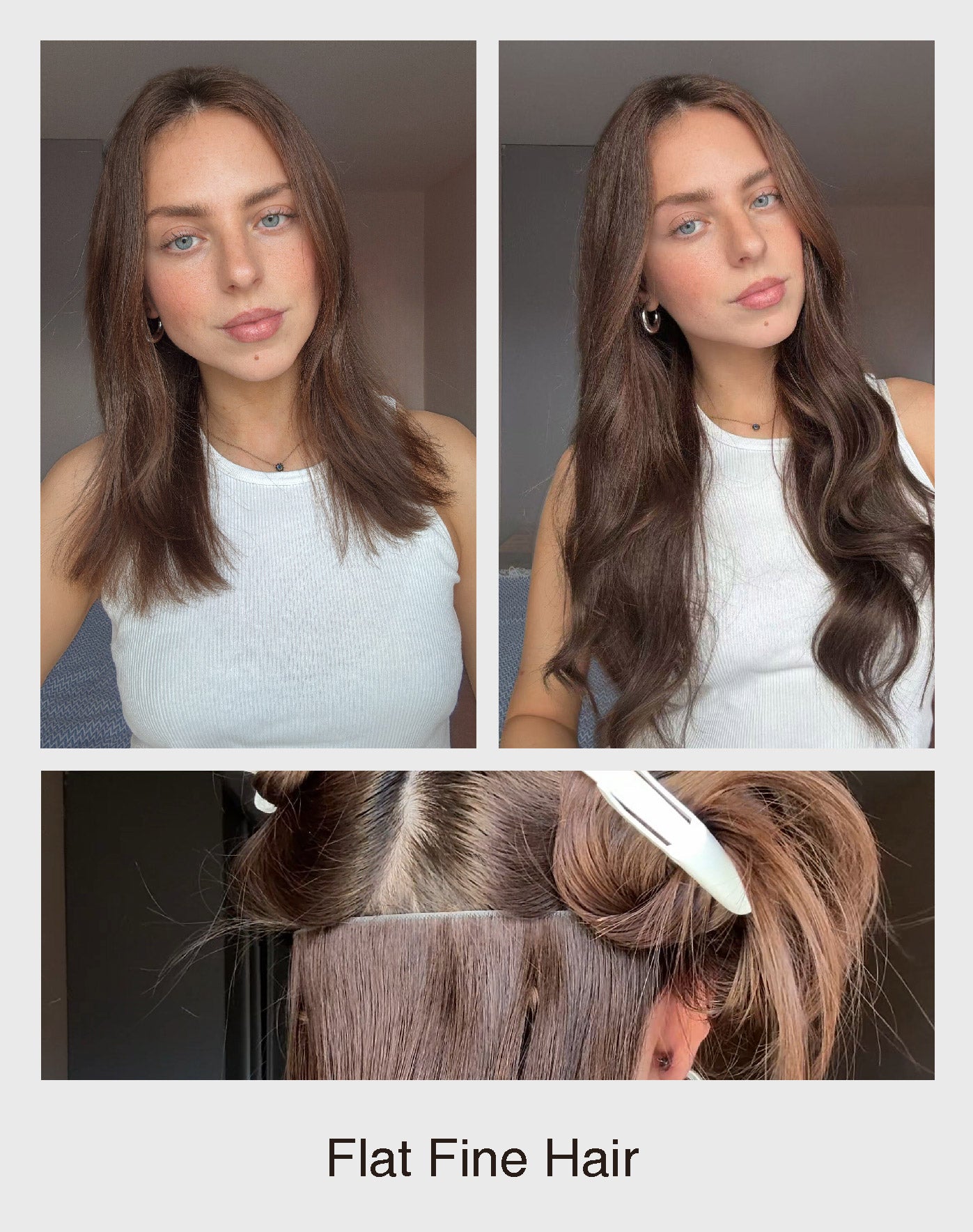 Flat, fine hair shows a transformation using Invisible Clip-Ins.